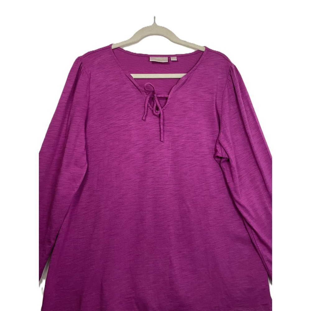 Belle by Kim Gravel XL Magenta Tie Neck Slub Knit Tunic Top Modal Cotton - Picture 5 of 14